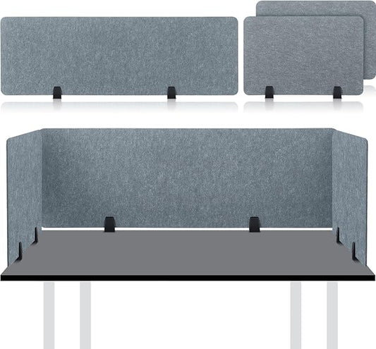 Yaomiao 3 Pcs Acoustic Desk Divider Soundproof Desk Privacy Panel Freestanding Desk Partitions Sound Absorbing for Students Office Reduce Noise Visual Distractions (47.3 x 16", 24 x 16", Light Gray)