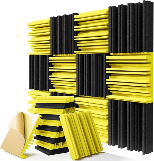Upgrade 12-Pack Self-adhesive Sound Proof Foam Panels,12" X 12" X 2" Acoustic Panels with High Density,Decorative Soundproof Wall Panels Sound Absorbing Foam for Wall and Ceiling(Black+Yellow)