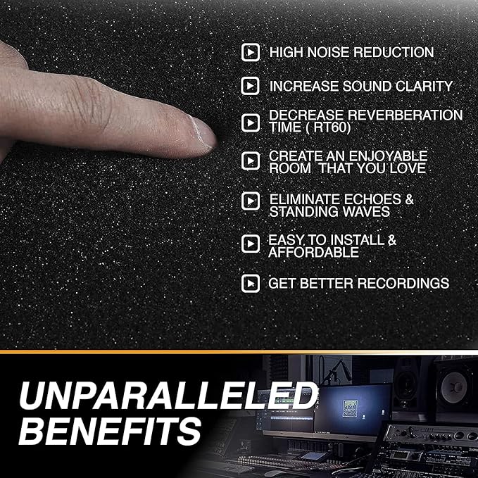 12 Pack Acoustic Panels 1 X 12 X 12 Inches – Acoustic Foam - Studio Foam Wedges - High Density Panels – Soundproof Wedges - Charcoal