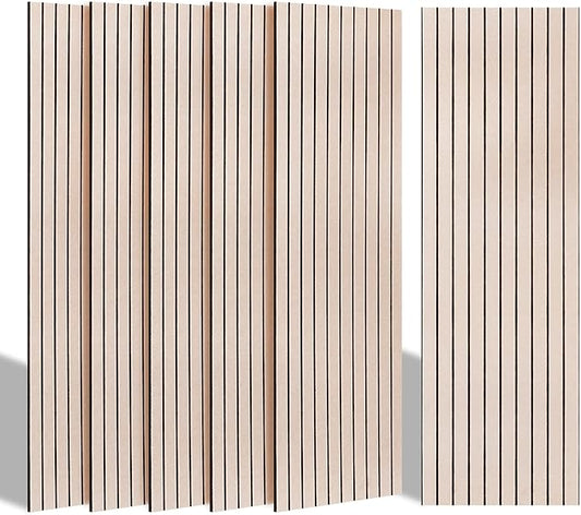 BUBOS 10 Pack Large Acoustic Panels, 48"X 12"X 0.4" Sound Proof Panels for Walls,Decorative Self-Adhesive Acoustical Wall Panels,3D Slat Sound Panels for Home Office Studio (Camel 01)