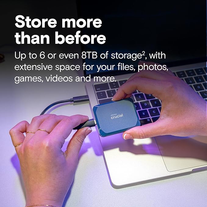 Crucial X10 4TB Portable SSD, Up to 2,100MB/s, USB 3.2 USB-C, External Solid State Drive, Compatible with Windows, Mac & Android, Durable Storage for Games, Photos & Files, Blue - CT4000X10SSD9-02