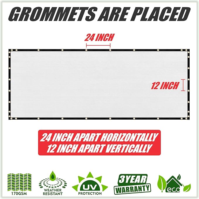ColourTree 6' x 50' White Fence Privacy Screen Windscreen Cover Fabric Shade Tarp Netting Mesh Cloth - Commercial Grade 170 GSM - Cable Zip Ties Included - We Make Custom Size