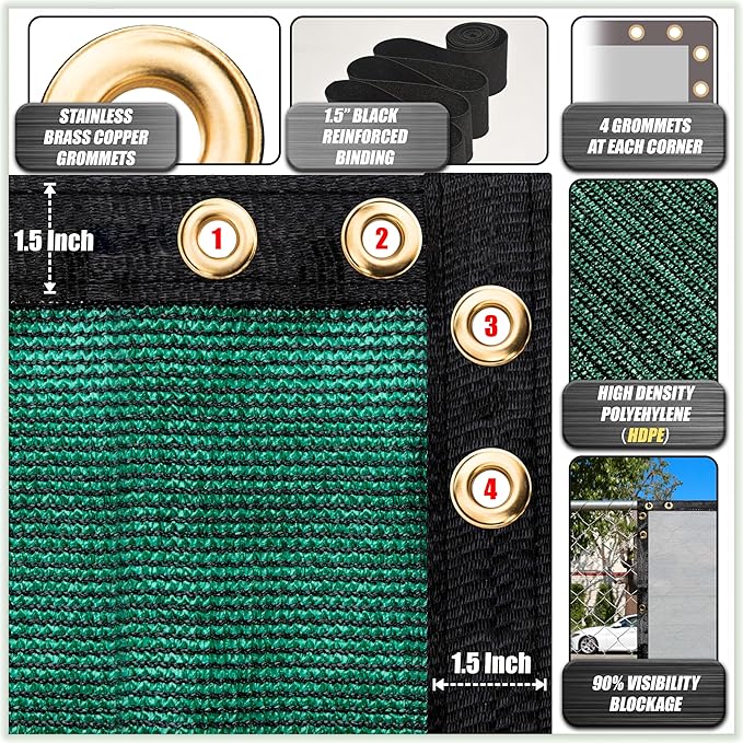 ColourTree 6' x 14' Black Fence Privacy Screen Windscreen Cover Fabric Shade Netting Mesh Cloth - Commercial Grade 170 GSM - Cable Zip Ties Included - We Make Custom Size