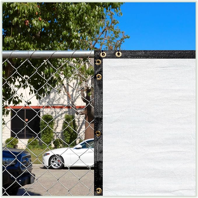 ColourTree 6' x 50' White Fence Privacy Screen Windscreen Cover Fabric Shade Tarp Netting Mesh Cloth - Commercial Grade 170 GSM - Cable Zip Ties Included - We Make Custom Size