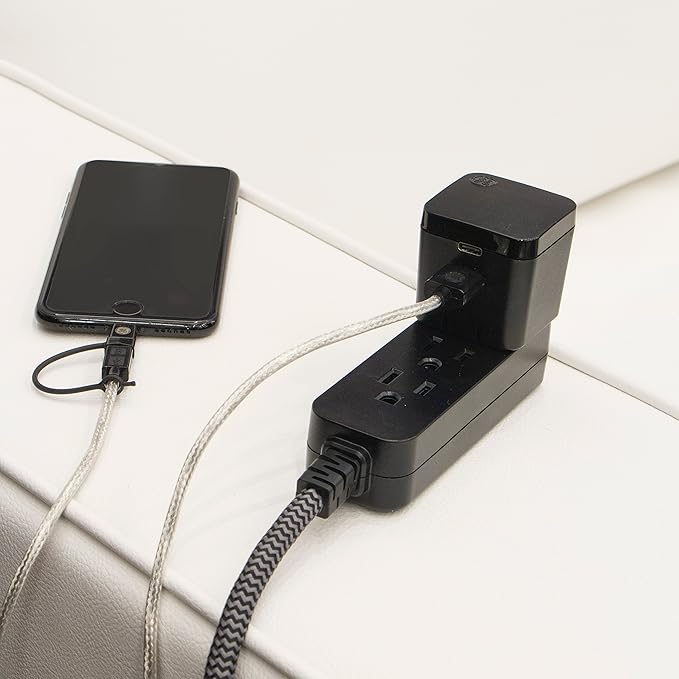 GE 3-Outlet Power Strip Extension Cord with Multiple Outlets 8 Ft Braided Short Cord Extension Cord Grounded Flat Plug ETL Listed White 41282