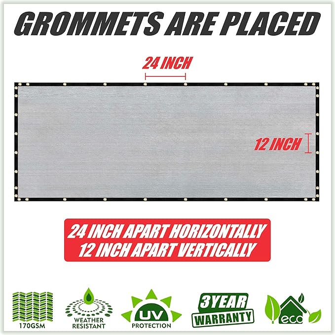 ColourTree 6' x 25' Grey Fence Screen Privacy Screen - Commercial Grade 170 GSM - Heavy Duty - 3 Years Warranty - Cable Zip Ties Included