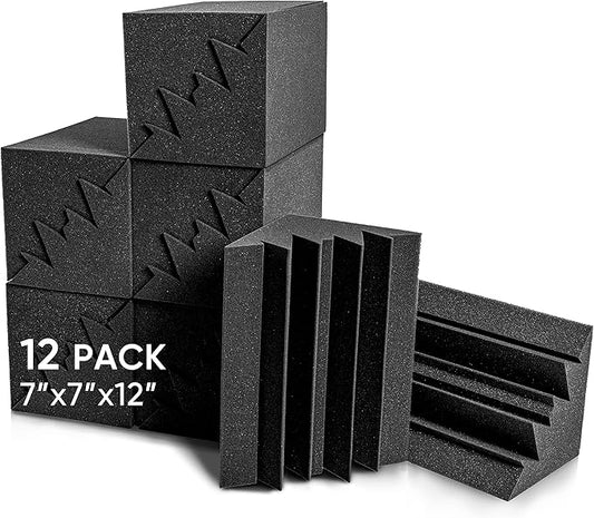Sonic Acoustics 12 Pack Acoustic Foam Panels 7" X 7" X 12" Sound Absorbing Panel, Bass Trap Studio Foam, Corner Block Finish, Sound Panels Soundproof Sound Insulation Absorbing