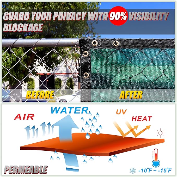 ColourTree 6' x 14' Black Fence Privacy Screen Windscreen Cover Fabric Shade Netting Mesh Cloth - Commercial Grade 170 GSM - Cable Zip Ties Included - We Make Custom Size